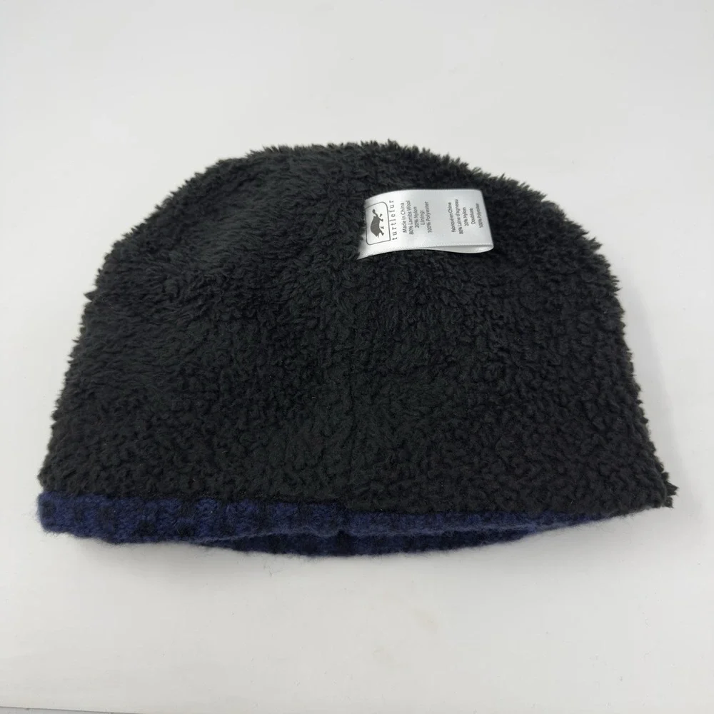 Turtle‎ Fur Blue Stipe Knit Lambswool Blend Winter Beanie Fleece Lined